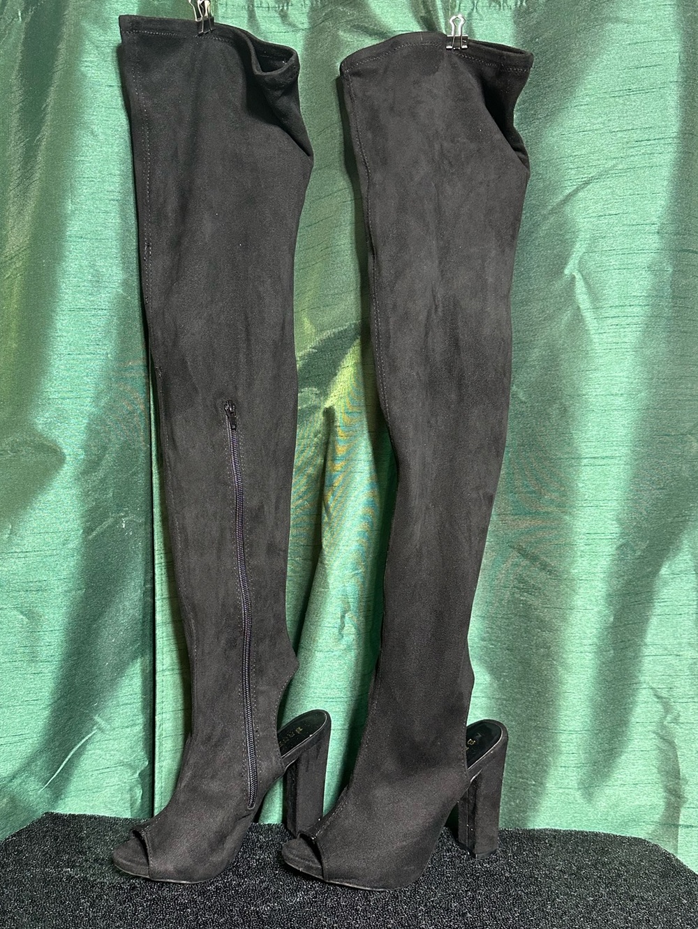 Bamboo Black Suede Over-the-Knee Peep Toe Boots size 6